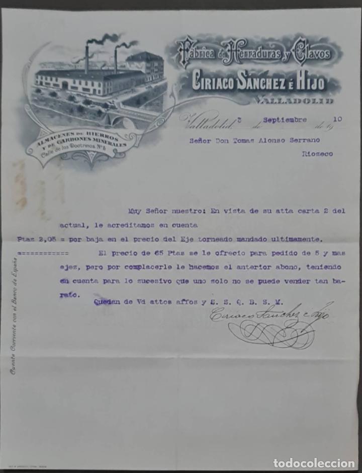 Lettres commerciales: Ciriaco S&aacute;nchez &eacute; Hijo. F&aacute;brica de herraduras y clavos. Valladolid. Espa&ntilde;a 1910