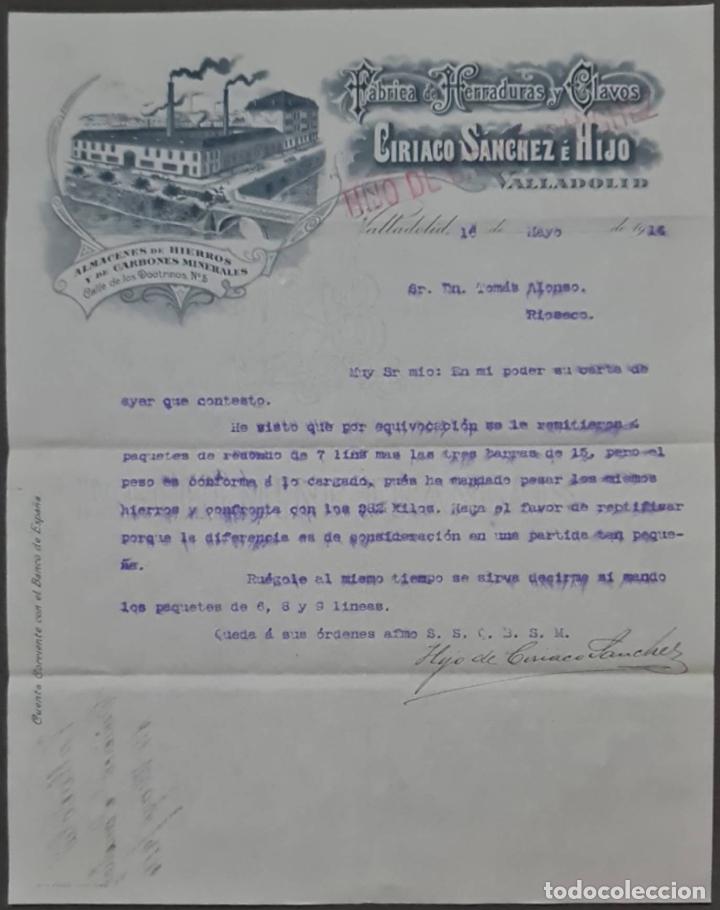 Commercial Letters: Hijo de Ciriaco S&aacute;nchez. F&aacute;brica de herraduras y clavos. Valladolid. Espa&ntilde;a 1914