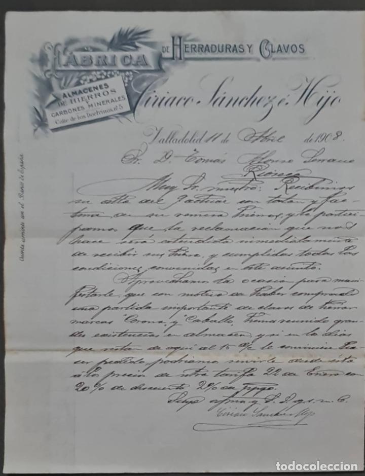 Commercial Letters: Ciriaco S&aacute;nchez &eacute; Hijo. F&aacute;brica de herraduras y clavos. Valladolid. Espa&ntilde;a 1908
