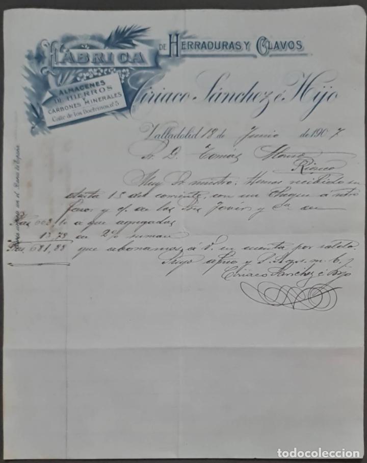 Cartas comerciales: Ciriaco S&aacute;nchez &eacute; Hijo. F&aacute;brica de herraduras y clavos. Valladolid. Espa&ntilde;a 1907