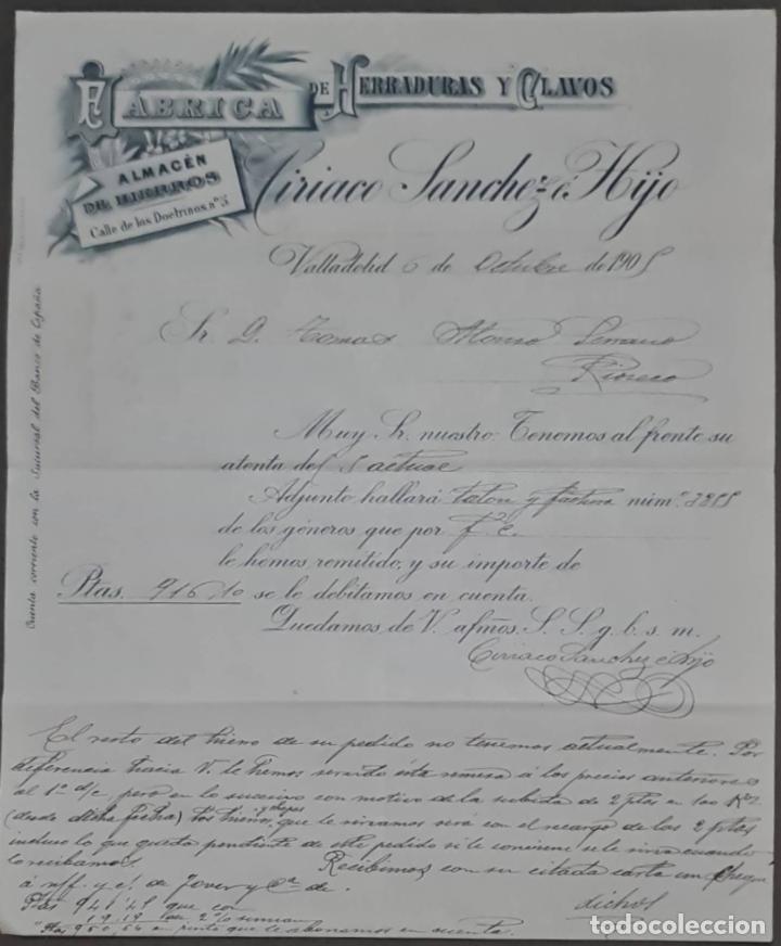 Cartas comerciales: Ciriaco S&aacute;nchez &eacute; Hijo. F&aacute;brica de herraduras y clavos. Valladolid. Espa&ntilde;a 1905