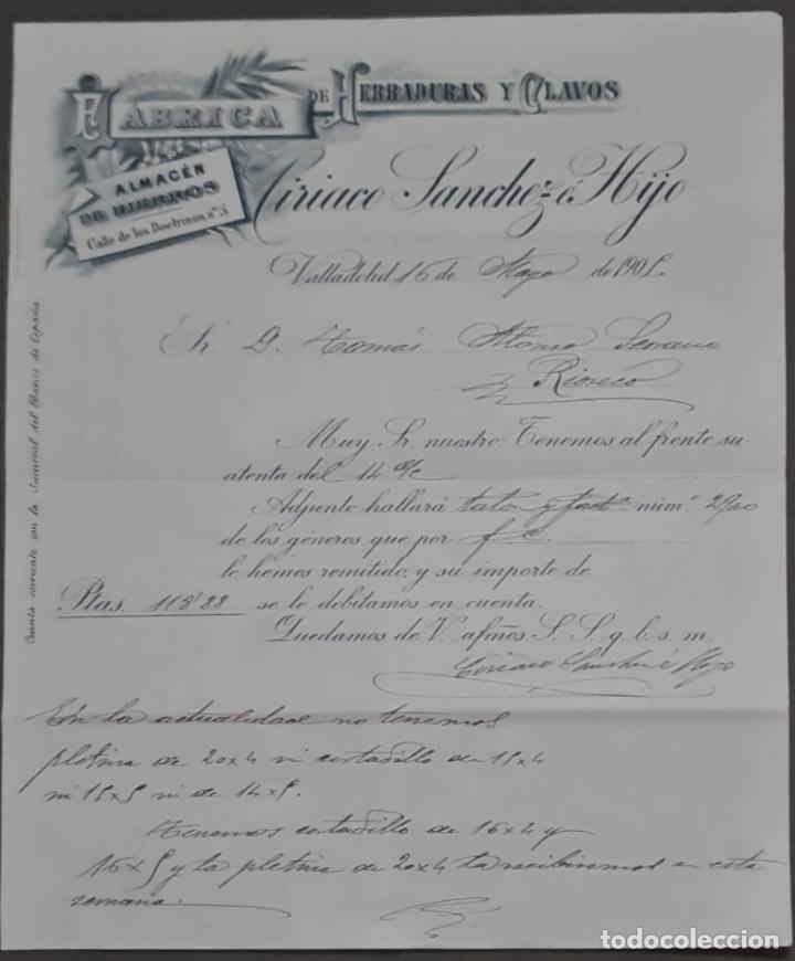Cartas comerciales: Ciriaco S&aacute;nchez &eacute; Hijo. F&aacute;brica de herraduras y clavos. Valladolid. Espa&ntilde;a 1905