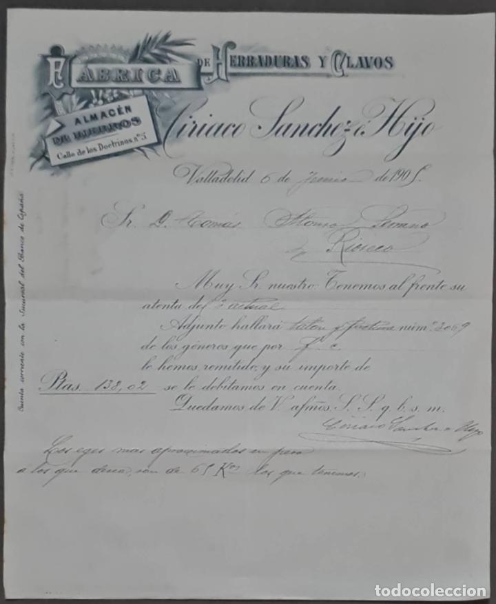 Cartas comerciales: Ciriaco S&aacute;nchez &eacute; Hijo. F&aacute;brica de herraduras y clavos. Valladolid. Espa&ntilde;a 1905