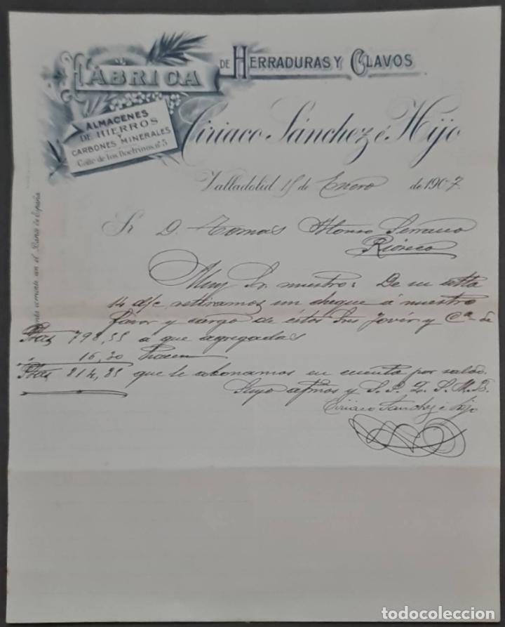 Cartas comerciales: Ciriaco S&aacute;nchez &eacute; Hijo. F&aacute;brica de herraduras y clavos. Valladolid. Espa&ntilde;a 1907