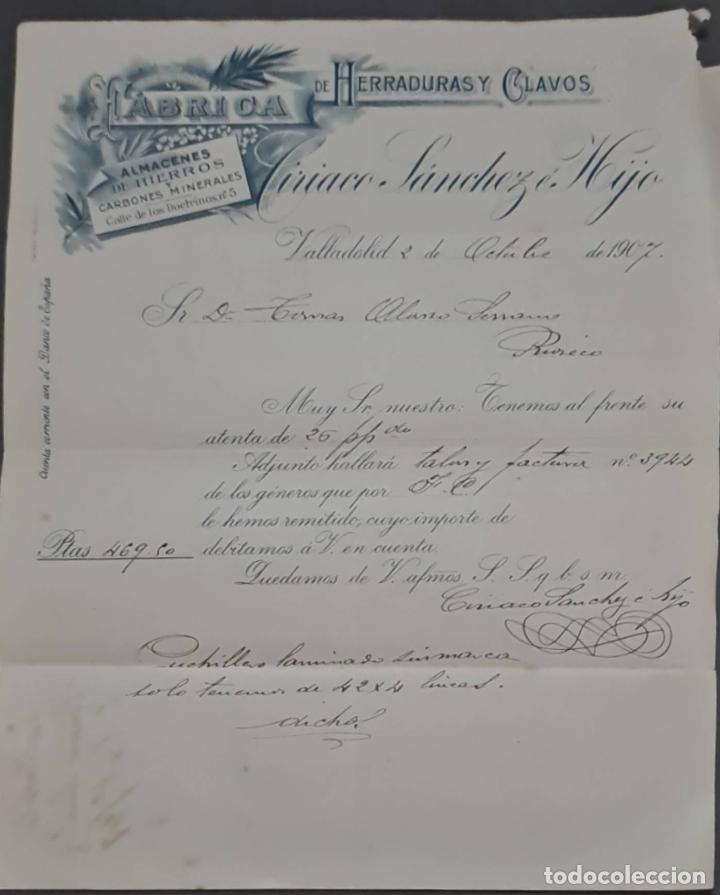 Cartas comerciales: Ciriaco S&aacute;nchez &eacute; Hijo. F&aacute;brica de herraduras y clavos. Valladolid. Espa&ntilde;a 1907