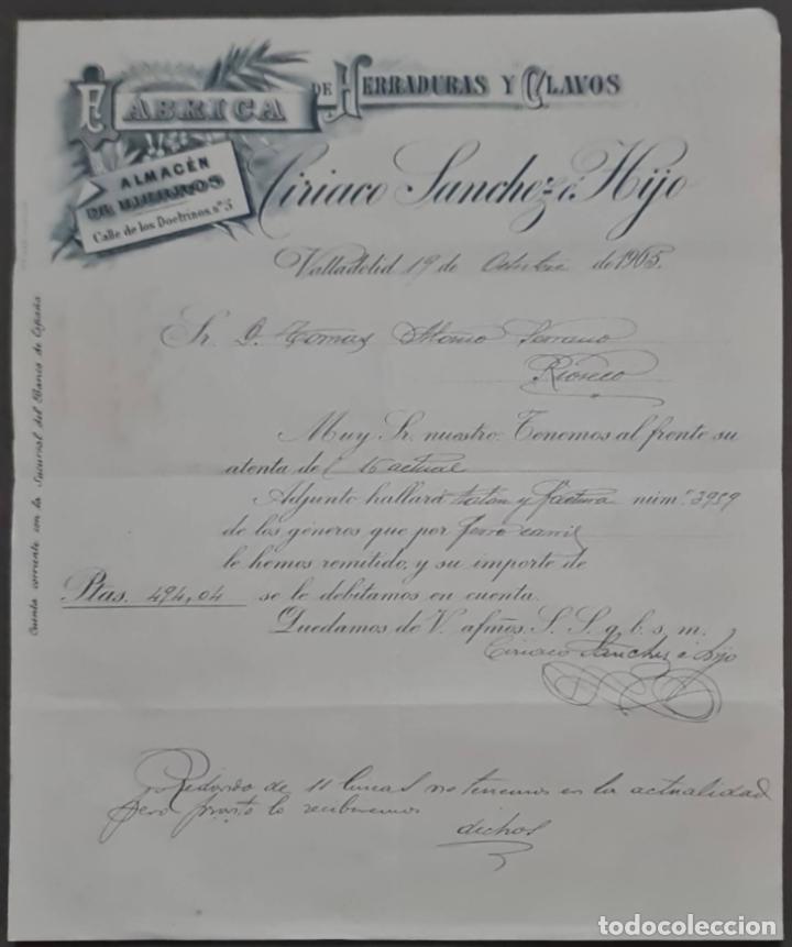 Cartas comerciales: Ciriaco S&aacute;nchez &eacute; Hijo. F&aacute;brica de herraduras y clavos. Valladolid. Espa&ntilde;a 1905