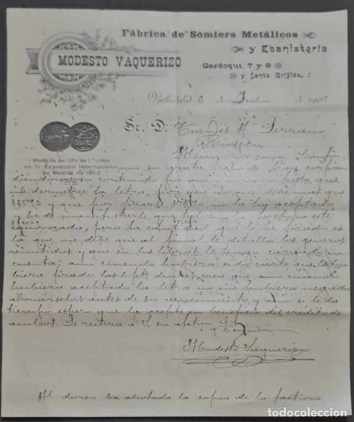 Cartas comerciales: Modesto Vaquerizo. F&aacute;brica de somiers met&aacute;licos y Ebanister&iacute;a. Valladolid. Espa&ntilde;a 1905