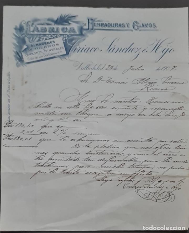 Cartas comerciales: Ciriaco S&aacute;nchez &eacute; Hijo. F&aacute;brica de herraduras y clavos. Valladolid. Espa&ntilde;a 1907