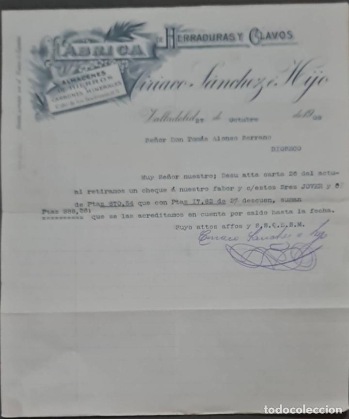 Cartas comerciales: Ciriaco S&aacute;nchez &eacute; Hijo. F&aacute;brica de herraduras y clavos. Valladolid. Espa&ntilde;a 1908
