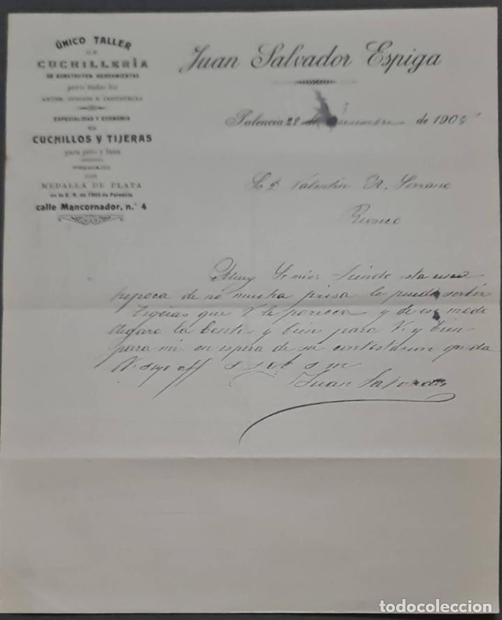 Cartas comerciales: Juan Salvador Espiga. Cuchiller&iacute;a. Palencia. Espa&ntilde;a 1908
