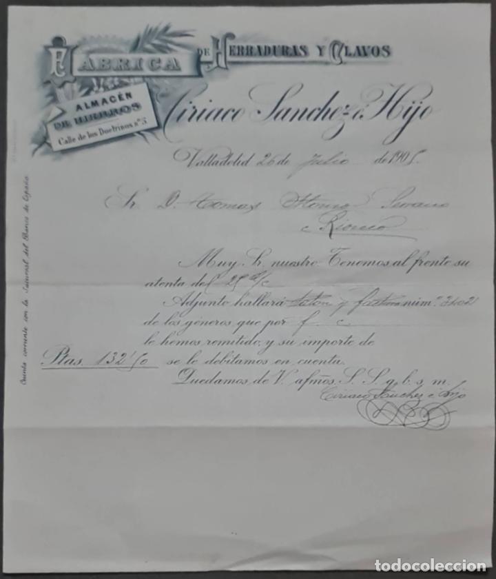 Cartas comerciales: Ciriaco S&aacute;nchez &eacute; Hijo. F&aacute;brica de herraduras y clavos. Valladolid. Espa&ntilde;a 1905