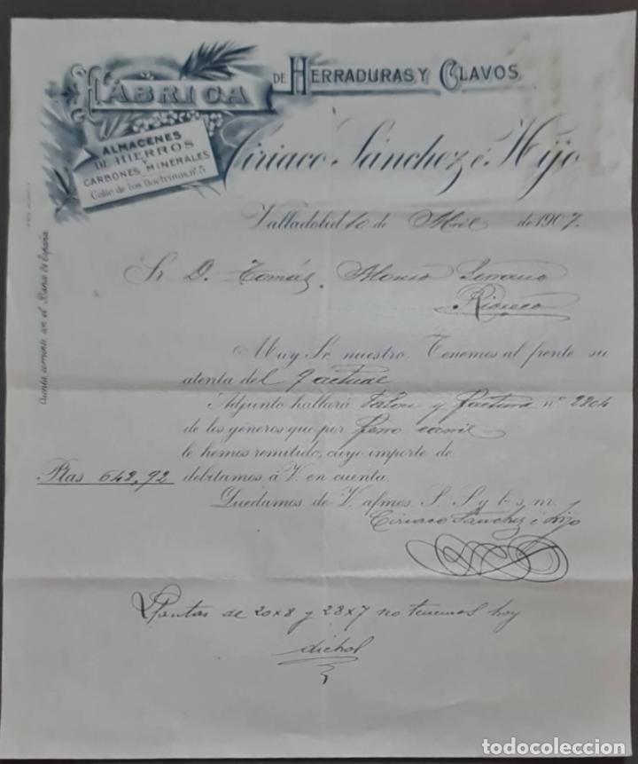 Cartas comerciales: Ciriaco S&aacute;nchez &eacute; Hijo. F&aacute;brica de herraduras y clavos. Valladolid. Espa&ntilde;a 1907