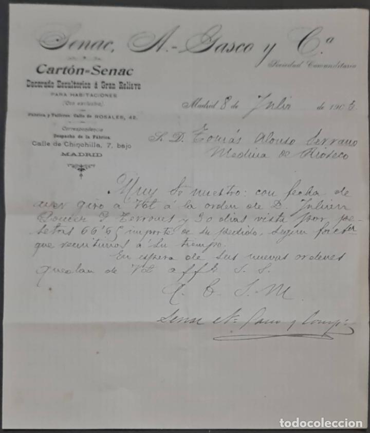 Cartas comerciales: Senac. A.-GAsco y C&ordf;. Decorado Escultorico a gran relieve. Madrid. Espa&ntilde;a 1905