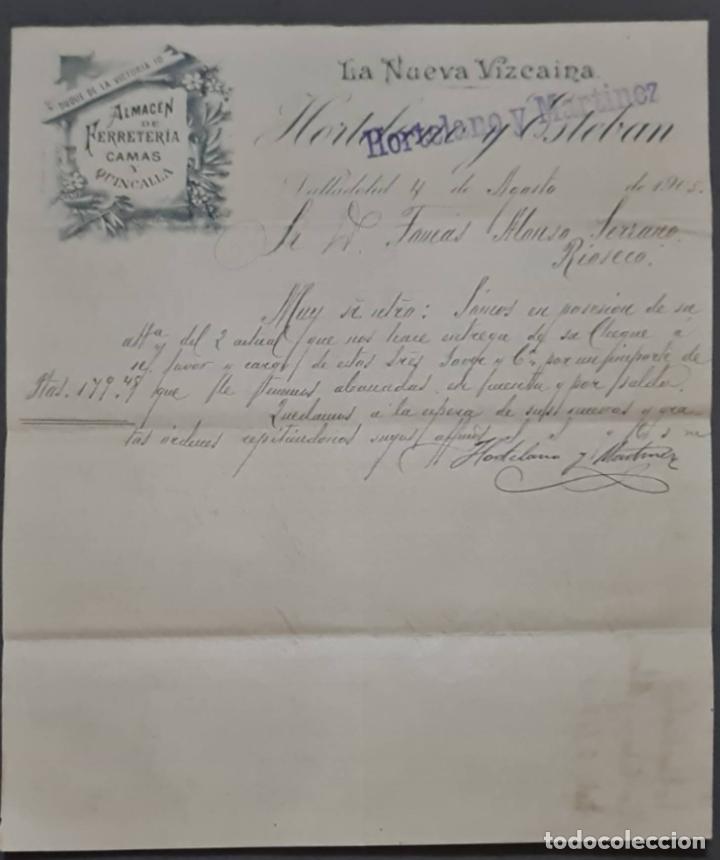 Cartas comerciales: Hortelano y Mart&iacute;nez. La Nueva Vizca&iacute;na. Almacenes de Ferreter&iacute;a y quincalla. Valladolid. Espa&ntilde;a1905