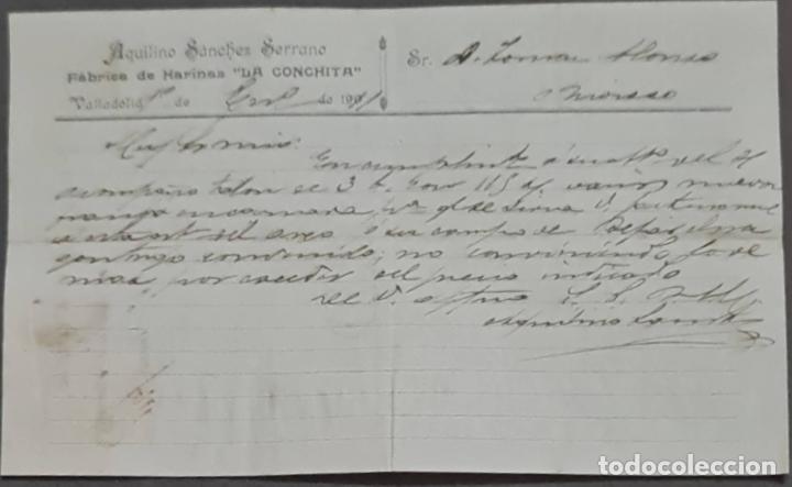 Cartas comerciales: Aquilino S&aacute;nchez Serrano. La Conchita. F&aacute;brica de harinas. Valladolid. Espa&ntilde;a 1911