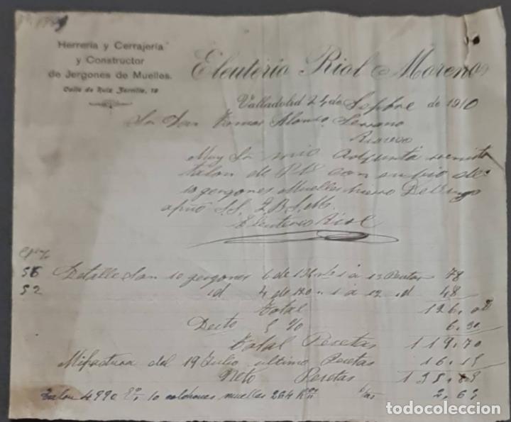 Cartas comerciales: Eleuterio Riol Moreno. Herrer&iacute;a y Cerrajer&iacute;a. Valladolid. Espa&ntilde;a 1910