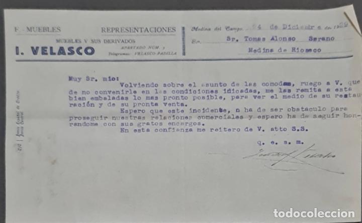 Cartas comerciales: I. Velasco. Muebles y sus derivados. Medina del Campo. Espa&ntilde;a 1929