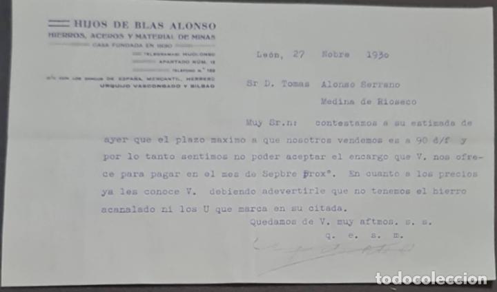 Cartas comerciales: Hijos de Blas Alonso. Almac&eacute;n de hierros. Le&oacute;n. Espa&ntilde;a 1930
