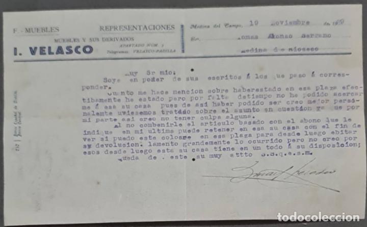 Cartas comerciales: I. Velasco. Muebles y sus derivados. Medina del Campo. Espa&ntilde;a 1929