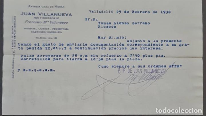 Cartas comerciales: Juan Villanueva. Antgua casa Mor&aacute;n. Almac&eacute;n de hierros, cobre y Ferreter&iacute;a. Valladolid. Espa&ntilde;a 1930