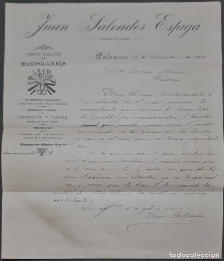 Cartas comerciales: Juan Salvador Espiga. Cuchiller&iacute;a. Palencia. Espa&ntilde;a 1906