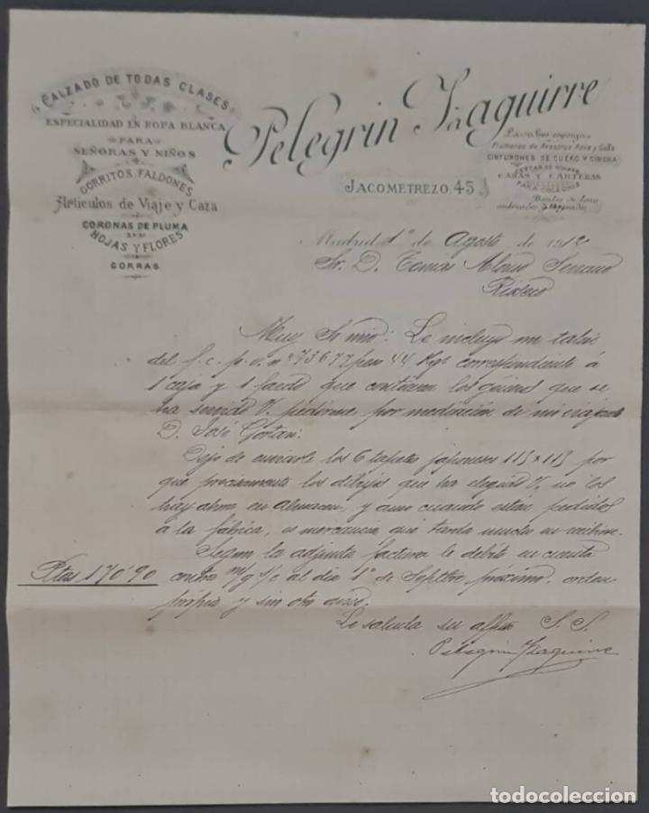 Cartas comerciales: Pelegr&iacute;n Izaguirre. Sucesor de Franc&iacute;sco Igual. Especialidad en ropa y calzado. Madrid. Espa&ntilde;a 1912