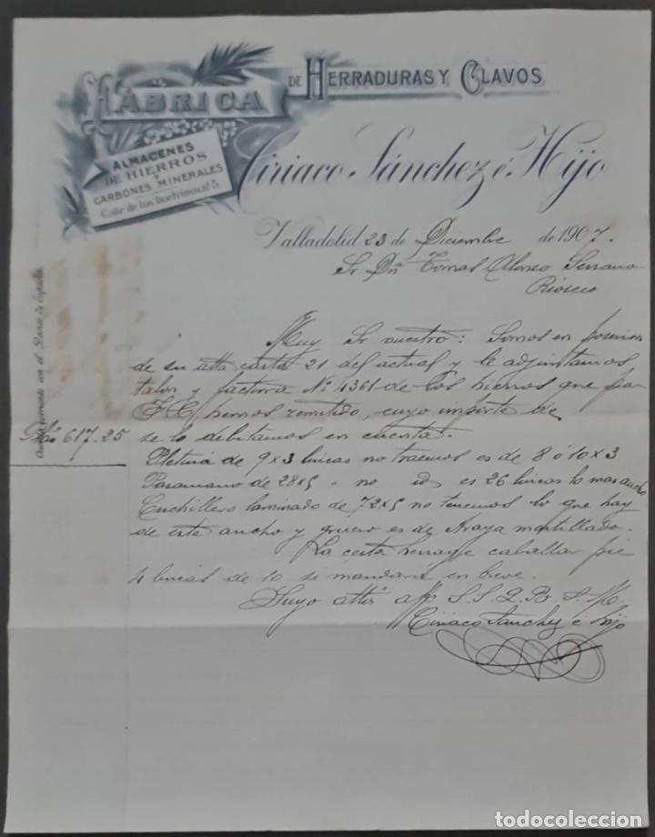 Cartas comerciales: Ciriaco S&aacute;nchez &eacute; Hijo. F&aacute;brica de herraduras y clavos. Valladolid. Espa&ntilde;a 1907