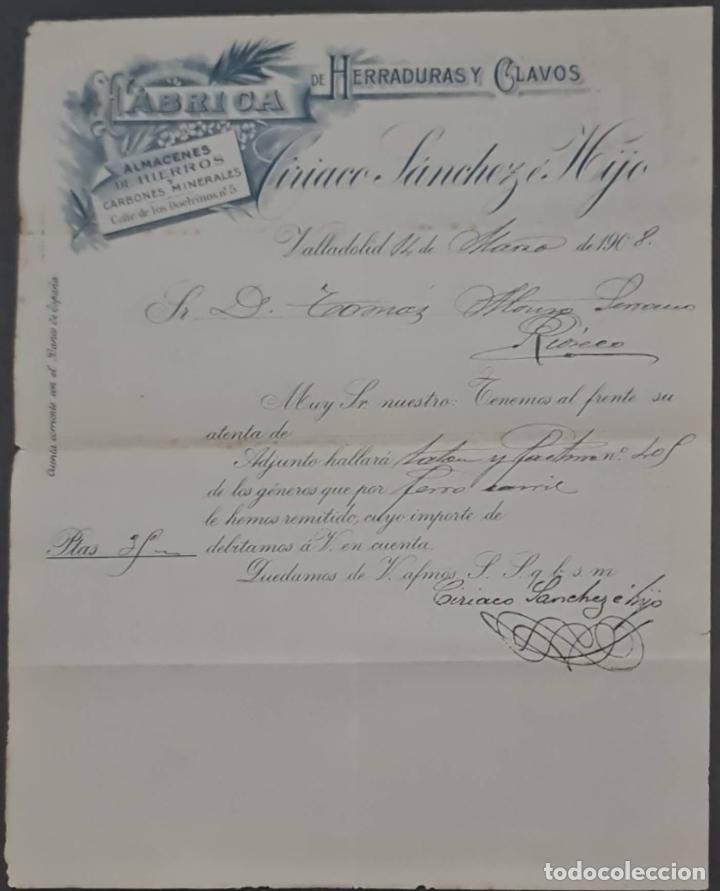 Cartas comerciales: Ciriaco S&aacute;nchez &eacute; Hijo. F&aacute;brica de herraduras y clavos. Valladolid. Espa&ntilde;a 1908