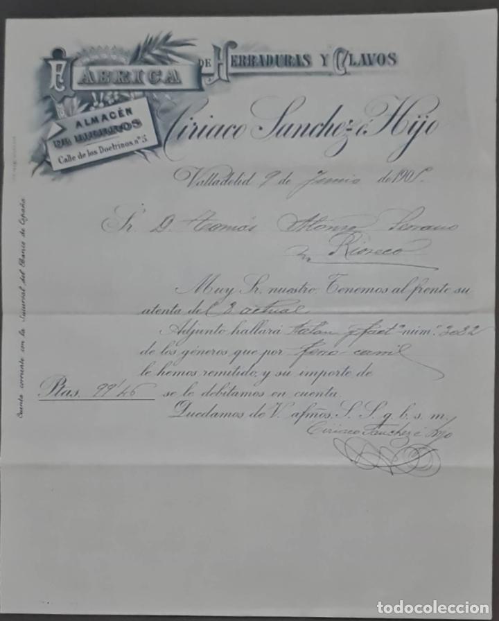 Cartas comerciales: Ciriaco S&aacute;nchez &eacute; Hijo. F&aacute;brica de herraduras y clavos. Valladolid. Espa&ntilde;a 1905