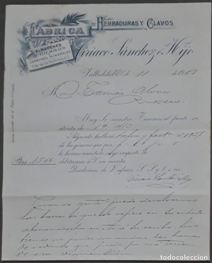 Cartas comerciales: Ciriaco S&aacute;nchez &eacute; Hijo. F&aacute;brica de herraduras y clavos. Valladolid. Espa&ntilde;a 1908