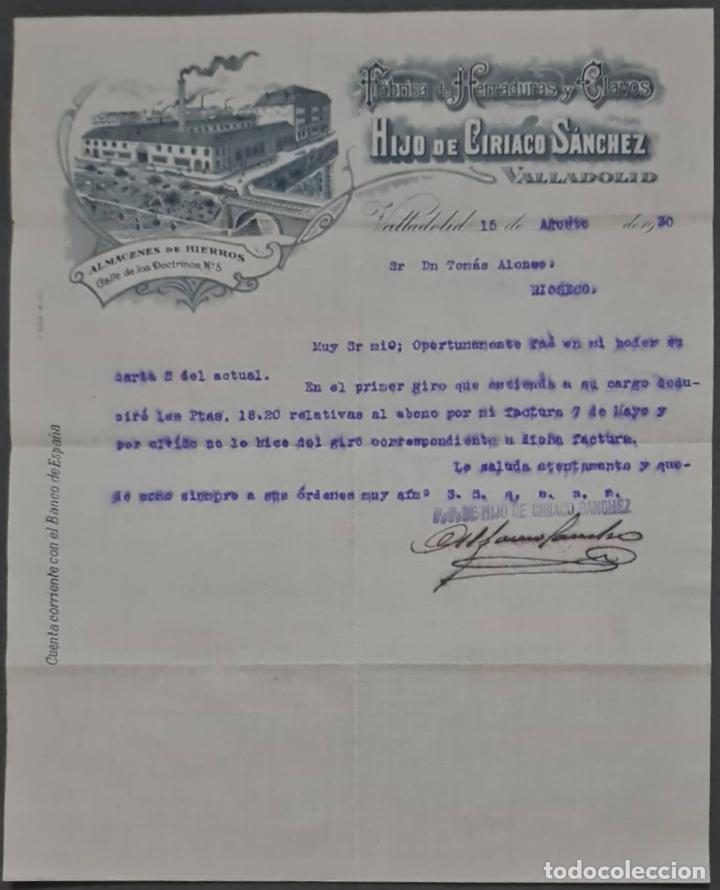 Cartas comerciales: Hijo de Ciriaco S&aacute;nchez. F&aacute;brica de herraduras y clavos. Valladolid. Espa&ntilde;a 1930