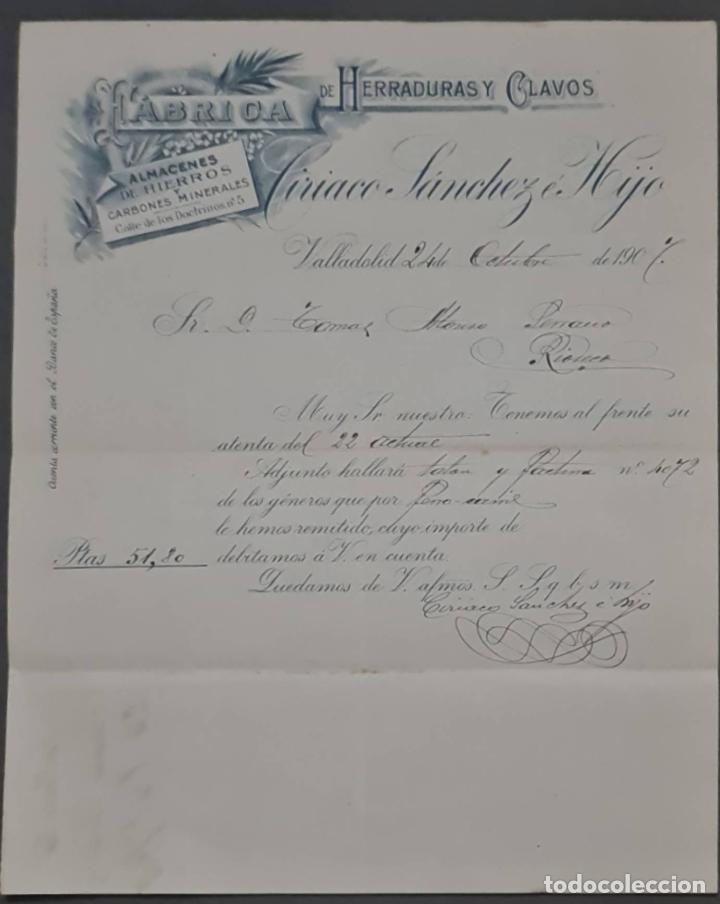 Cartas comerciales: Ciriaco S&aacute;nchez &eacute; Hijo. F&aacute;brica de herraduras y clavos. Valladolid. Espa&ntilde;a 1907