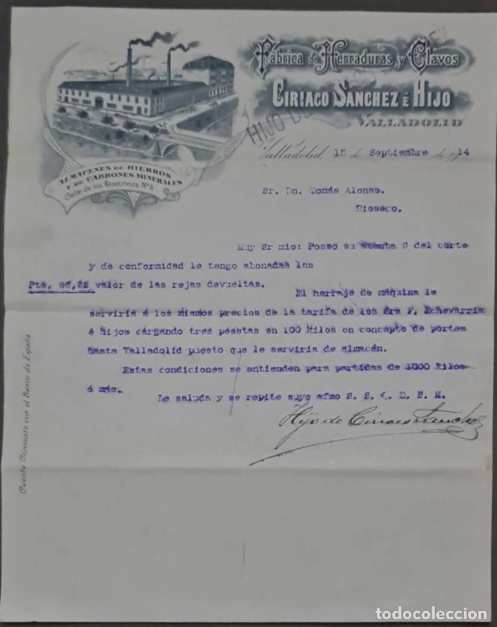 Cartas comerciales: Ciriaco S&aacute;nchez &eacute; Hijo. F&aacute;brica de herraduras y clavos. Valladolid. Espa&ntilde;a 1914