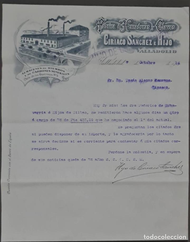 Cartas comerciales: Ciriaco S&aacute;nchez &eacute; Hijo. F&aacute;brica de herraduras y clavos. Valladolid. Espa&ntilde;a 1914