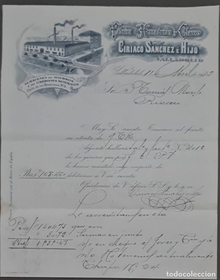 Cartas comerciales: Ciriaco S&aacute;nchez &eacute; Hijo. F&aacute;brica de herraduras y clavos. Valladolid. Espa&ntilde;a 1912
