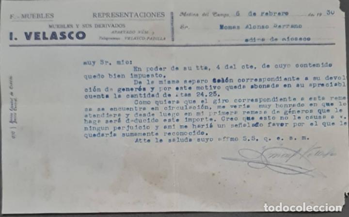 Cartas comerciales: I. Velasco. Muebles y sus derivados. Medina del Campo. Espa&ntilde;a 1930