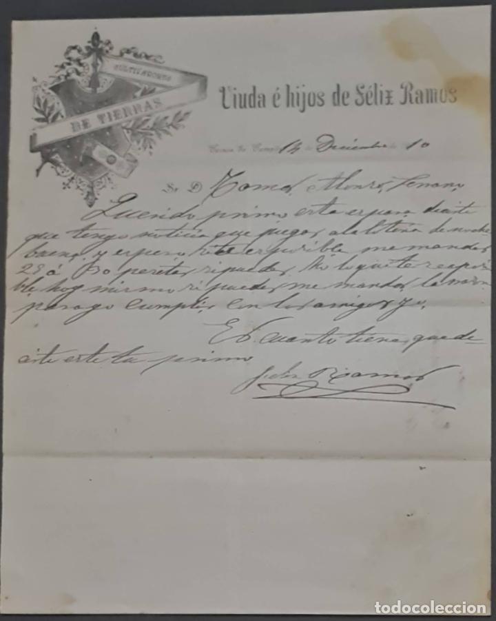 Cartas comerciales: Viuda &eacute; Hijos de F&eacute;lix Ramos. Cultivadores de tierras. Ceinos de Campos 1910