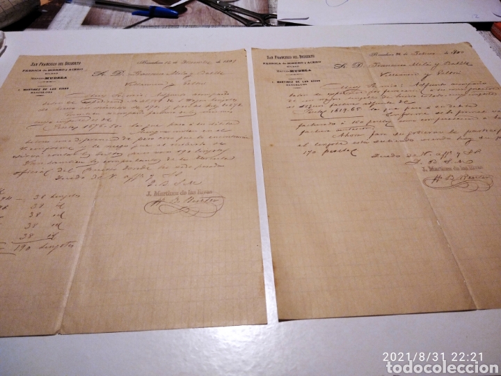 Cartas comerciales: 2 cartas comerciales, San Francisco del Desierto, f&aacute;brica de Hierro y Acero, Bilbao 1899-1900