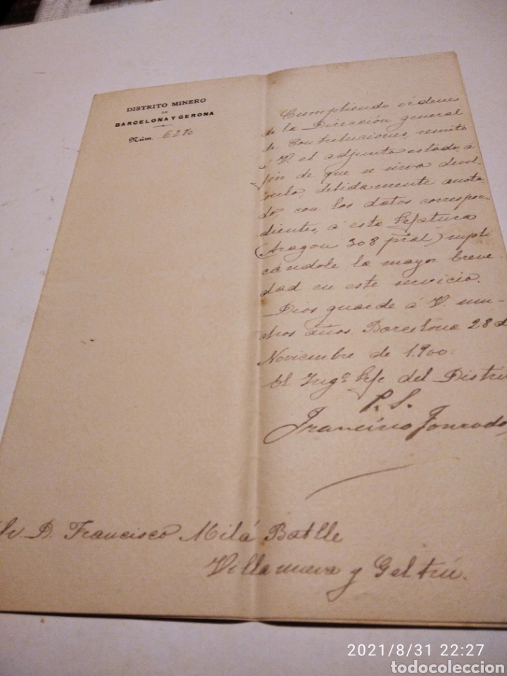 Cartas comerciales: Carta comercial Distrito Minero de Barcelona y Gerona 1900