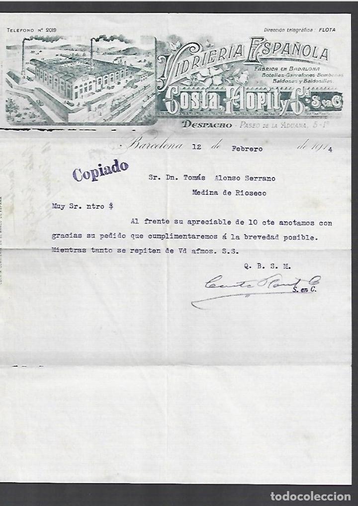 Cartas comerciales: CARTA COMERCIAL. VIDRIERIA ESPA&Ntilde;OLA. COSTA, FLORIT Y CIA. 1914. BARCELONA