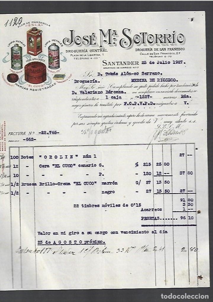 Cartas comerciales: CARTA COMERCIAL. JOSE M&ordf; SOTORR&Iacute;O. DROGUER&Iacute;A. 1927. SANTANDER.