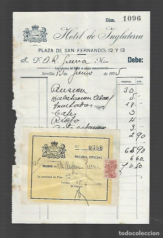 Cartas comerciales: FACTURA. HOTEL DE INGLATERRA. SEVILLA. 1935.