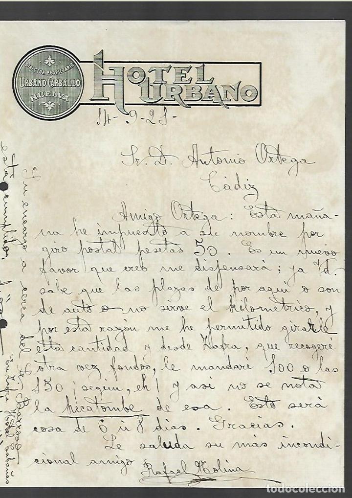 Cartas comerciales: CARTA COMERCIAL. HOTEL URBANO. 1921. CADIZ. URBANO CARBALLO