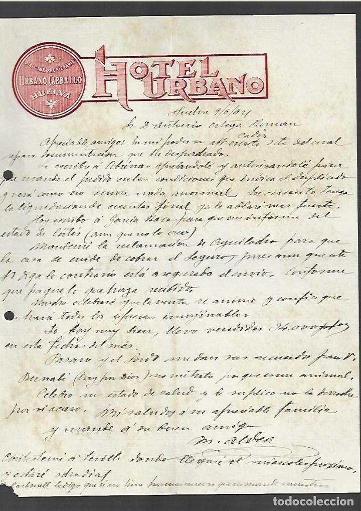 Cartas comerciales: CARTA COMERCIAL. HOTEL URBANO. 1921. CADIZ. URBANO CARBALLO