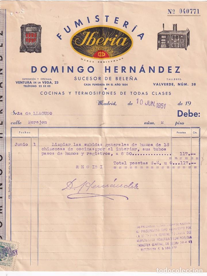 Cartas comerciales: Fumisteria Iberia. Domingo Hernandez. Sucesor de Bele&ntilde;a. Casa fundada en 1854. Madrid.