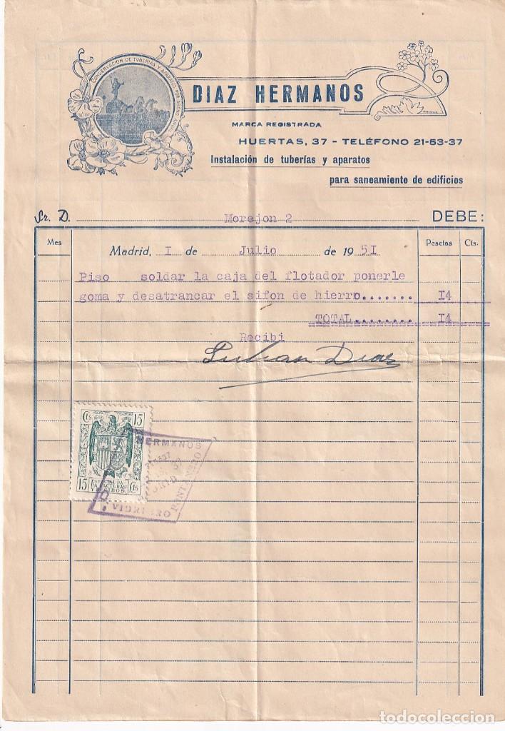 Cartas comerciales: Diaz hermanos conservaci&oacute;n de tuber&iacute;as y aparatos por abono anual. Neptuno. Firma propietario Madrid