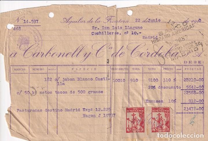 Cartas comerciales: Factura Carbonell y compa&ntilde;&iacute;a C&oacute;rdoba Vi&ntilde;etas Pro Beneficencia C&oacute;rdoba.