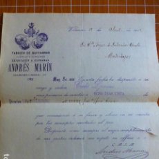 Cartas comerciales: VALENCIA FABRICA DE GUITARRAS DE ANDRES MARIN CARTA COMERCIAL 1912. Lote 287600438