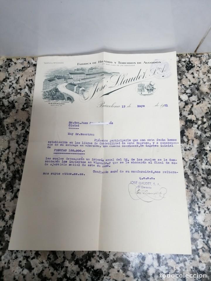 Cartas comerciales: CARTA COMERCIAL FABRICA DE HILADOS Y TORCIDOS DE ALGODON EN SAN JUAN DE LAS ABADESAS