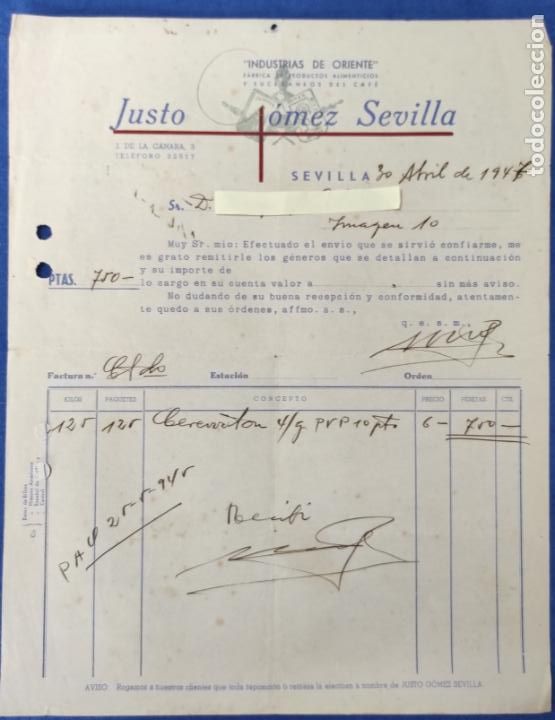 Cartas comerciales: Carta comercial J. G&oacute;mez Sevilla : F&aacute;brica productos alimenticios . Sevilla 1947